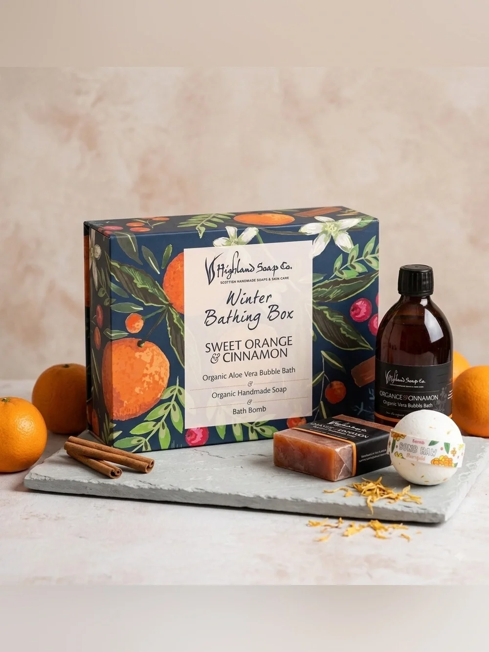 The Highland Soap Co. Winter Bathing Box Sweet Orange & Cinnamon Gift Set